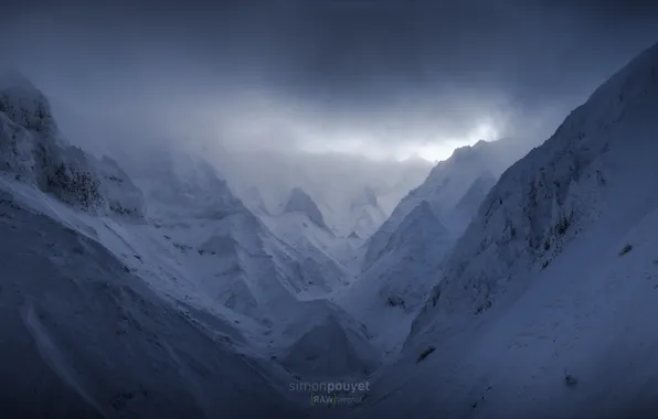 Picture clouds, snow, mountains, fog, rocks, France