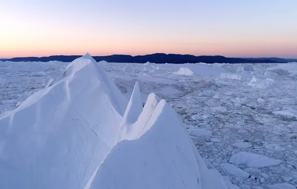 Cold, winter, snow, sunset, ice, horizon, ice, landscape