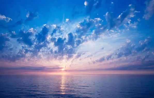 Sea, the sky, clouds, sunrise, horizon