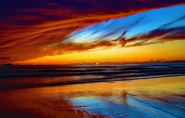Picture sea, clouds, shore, the evening, tide, glow