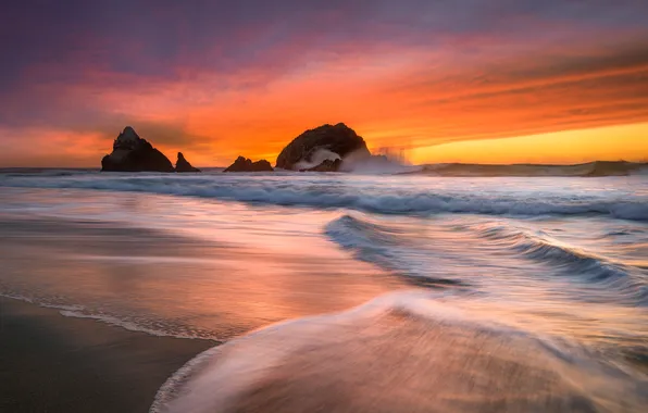 Sand, sea, wave, beach, sunset, rocks, shore, dal