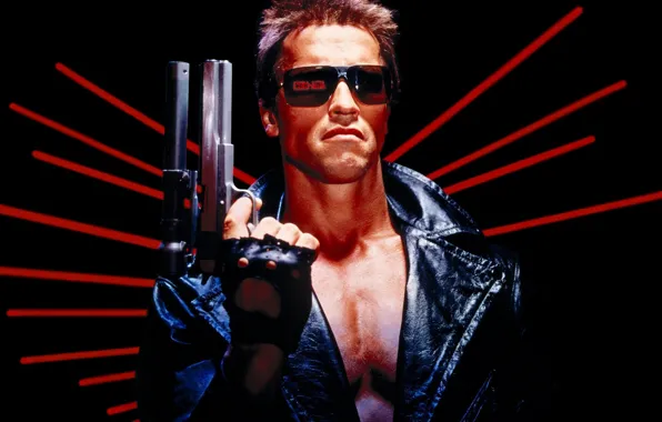 Picture glasses, gun, Arnold Schwarzenegger, Arnie, Terminator