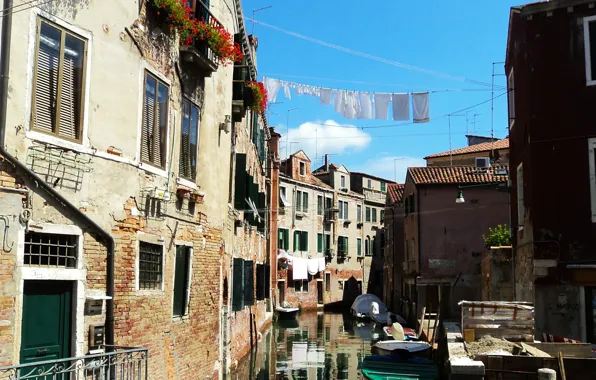 Street, building, boats, Italy, Venice, channel, linen, Italy