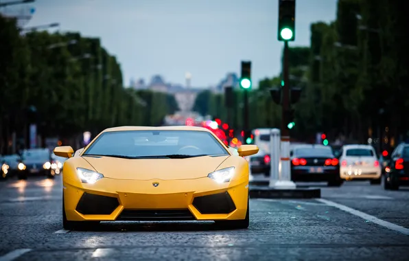 Picture Lamborghini, Paris, yellow, aventador