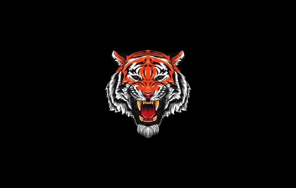 Minimalism, Tiger, Cat, Style, Head, Mouth, Background, Fangs