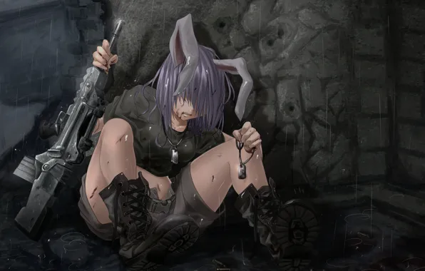 Girl, rain, ears, Touhou, Touhou, Touhou