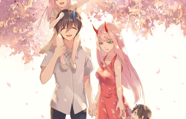 Girl, love, children, spring, Sakura, family, 002, Darling In The Frankxx