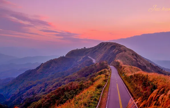 Picture road, the sky, mountains, markup