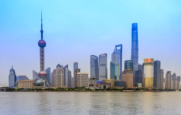 Tower, The city, River, Skyscrapers, China, Landscape