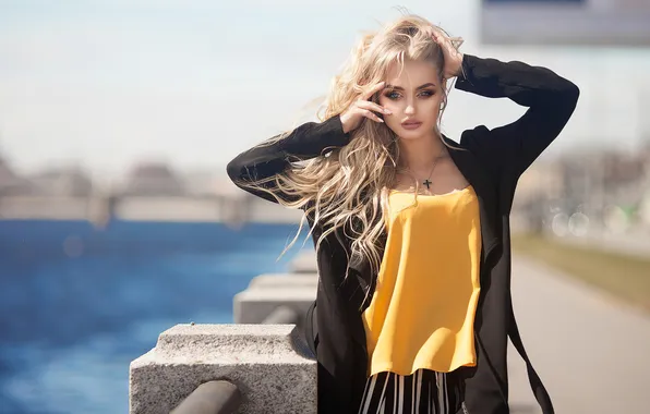 Summer, look, girl, the city, pose, street, model, makeup