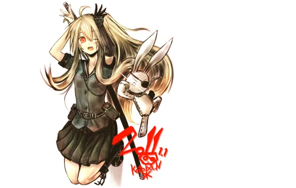 Picture eye patch, baby, katana, red eyes, art, rabbit, bruise, kotoba noriaki