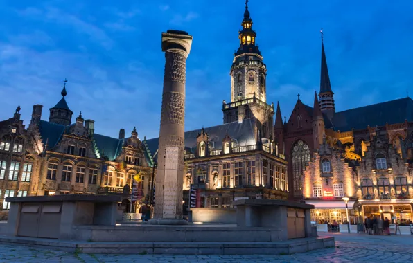 The city, building, home, the evening, lighting, area, Church, Netherlands