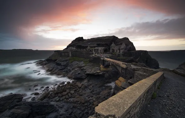 Sunset, shore, ruins