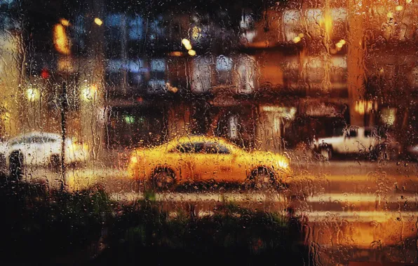 Picture glass, drops, the city, rain, Chicago