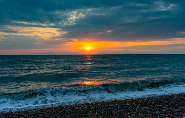 Sea, beach, landscape, sunset, Wave, Georgia, nature, coastline