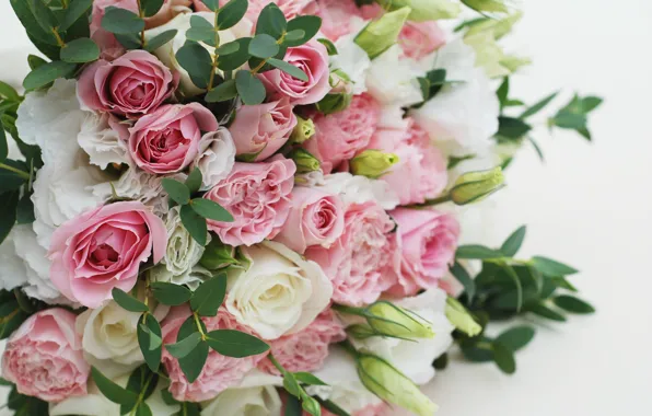Picture flowers, roses, bouquet, pink, white