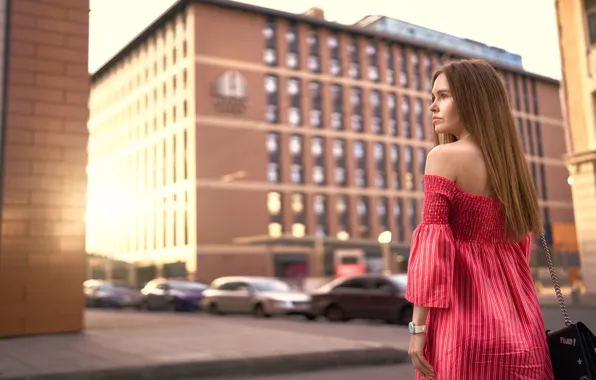 Girl, the city, street, dress, shoulder, long hair, Sergey Gorshenin, Julianna Biongardi