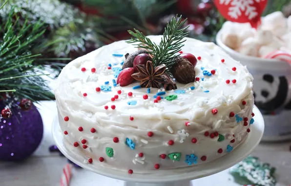 Picture decoration, new year, cake, cream, dessert, sweet