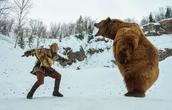 Picture winter, bear, the fight, Vikings, The Vikings, Alexander Ludwig, Bjorn