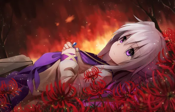 Flowers, anime, art, girl, zhanjian shaonu