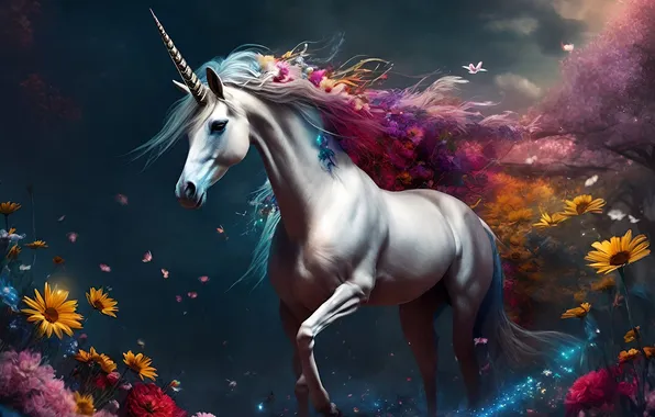 Flowers, horse, unicorn