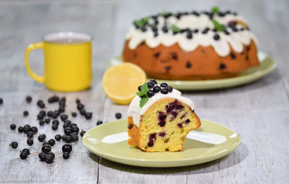 Lemon, blueberries, mug, cupcake