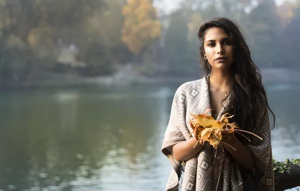 Autumn, face, background, foliage, model, hair, Joanna