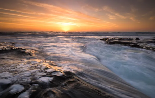 Picture sea, the sun, sunset, coast