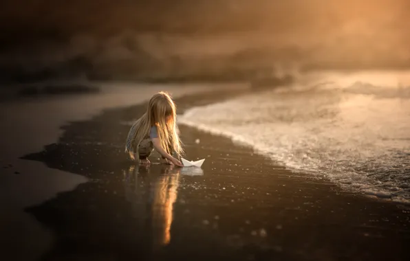 Surf, girl, boat, Paper boat