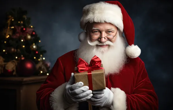 Smile, the dark background, box, gift, Christmas, New year, Santa Claus, herringbone