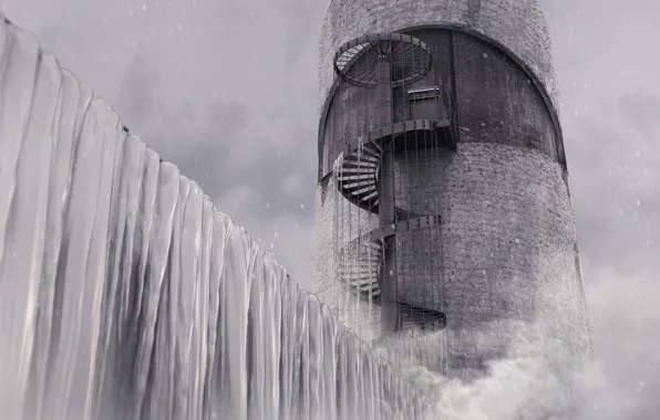 Construction, icicles, ladder, architecture, The three colors of the Lighthouse - WHITE