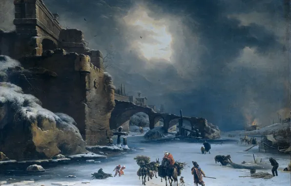 Picture oil, picture, canvas, The City Wall In The Winter, Willem Schellinks