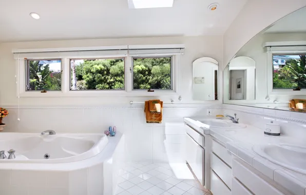 Towel, mirror, window, bath, luxury, Design, Bathroom