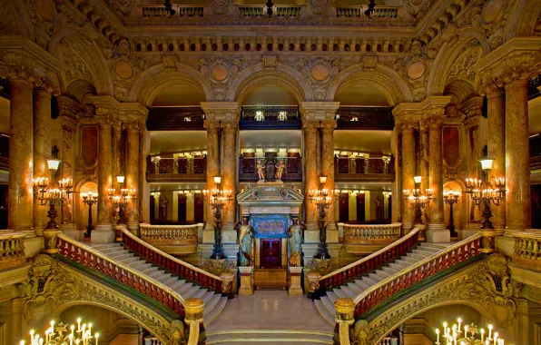 France, Paris, ladder, stage, theatre, hall, Palais Garnier, Grand Opera