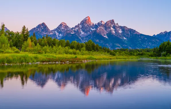 The sky, mountains, reflection, river, USA, Grand Teton National Park