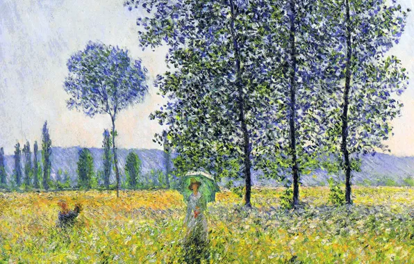 Trees, landscape, picture, meadow, poplar, Claude Monet, Sunlight Effect under the Poplars