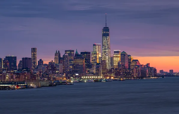 The city, lights, New York, USA, Downtown