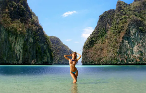 Sea, beach, the sky, water, mountains, the ocean, body, panties