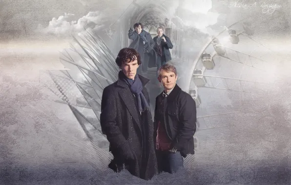 Collage, haze, Sherlock Holmes, Martin Freeman, Benedict Cumberbatch, Sherlock, Sherlock BBC, Sherlock Holmes