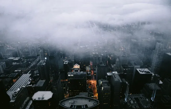 Picture City, Clouds, Chicago, Landscape, Fog, Architecture, Scape