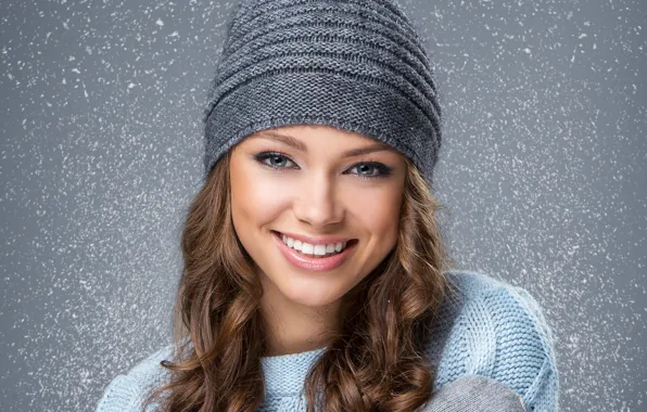 Winter, girl, face, smile, hat, portrait, Sergejs Rahunoks, Maiar