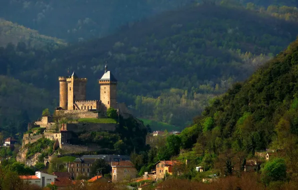 Mountains, the city, France, fortress, France, Ariège, Castle of Foix