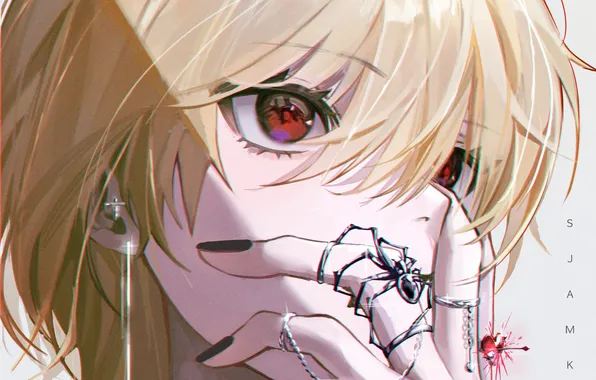 Spider, red eyes, HunterxHunter, covering her face, By kurapika