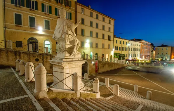Night, lights, home, Italy, statue, Ancona, Piazza del Plebiscito