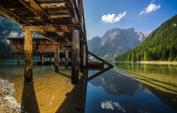 Mountains, pierce, house, pond