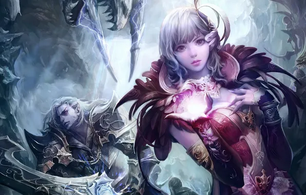 Picture girl, magic, sword, warrior, Aion