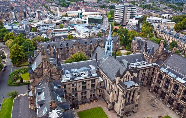 Home, UK, architecture, the view from the top, street, Glasgow University