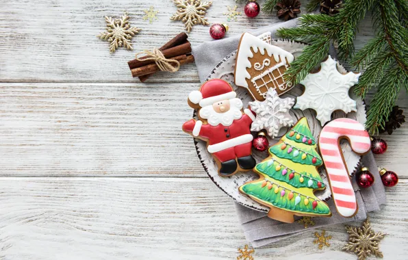 Wallpaper holiday, ginger, cookies, snowflakes, composition, new year, figures, Olena Rudo