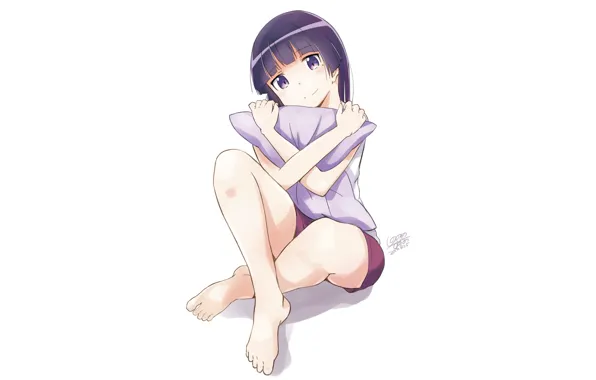 Girl, white background, pillow, Oreimo