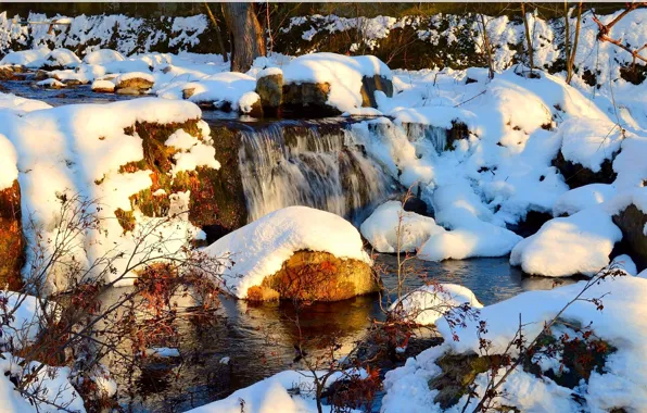 Picture Winter, Waterfall, Rocks, Snow, Stones, Winter, Snow, Waterfall